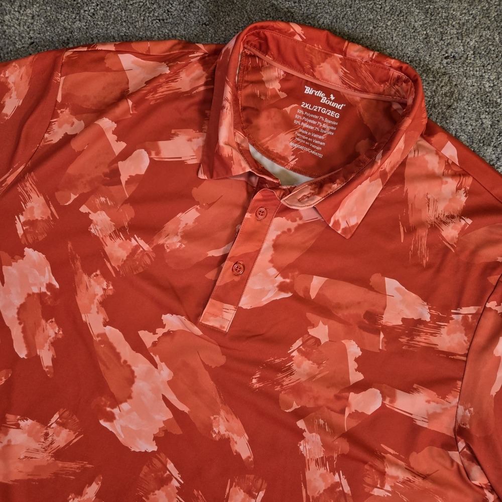 Birdie‎ Bound Golf Short Sleeve Men's Polo Shirt Red Orange Print 2XL